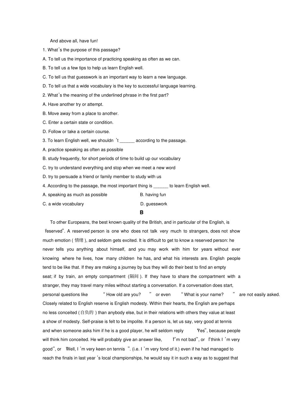 人教版高中英语必修二：unit2自编练习2_第3页