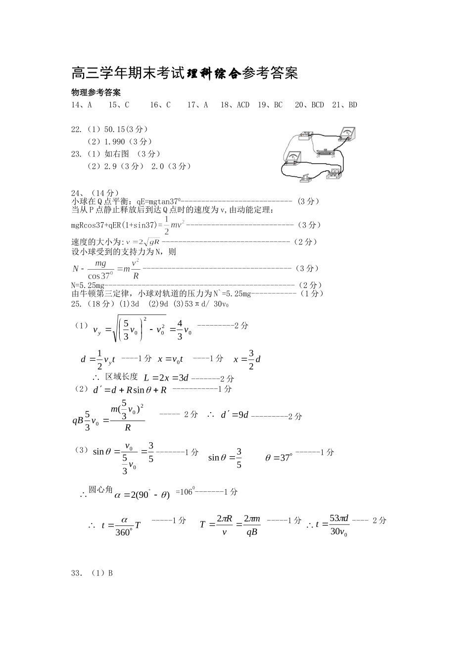 理科综合参考答案_第1页