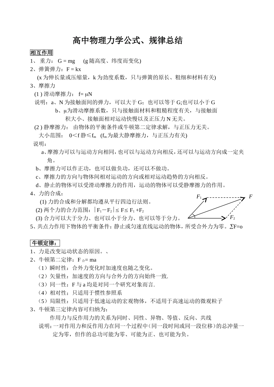 高中物理力学知识总结[1]_第1页