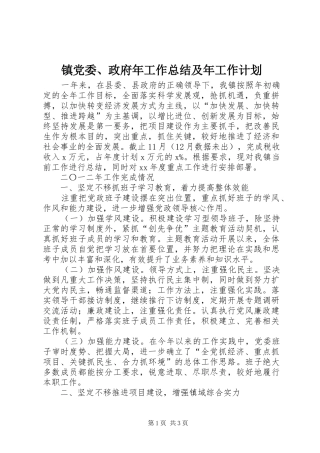 镇党委、政府年工作总结及年工作计划 