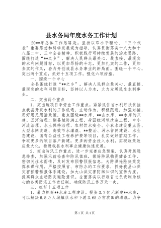 县水务局年度水务工作计划 