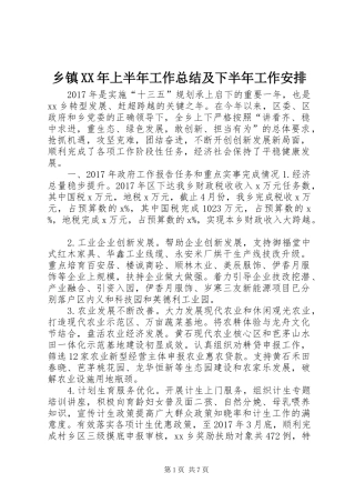 乡镇XX年上半年工作总结及下半年工作安排 