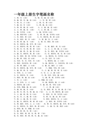 一年级上生字笔画名称复习