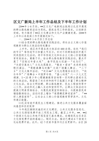 区文广新局上半年工作总结及下半年工作计划 