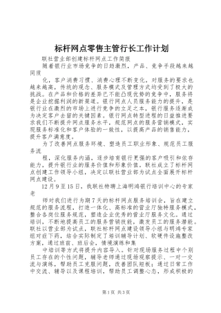 标杆网点零售主管行长工作计划 