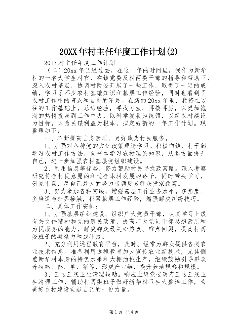 20XX年村主任年度工作计划(2)_第1页