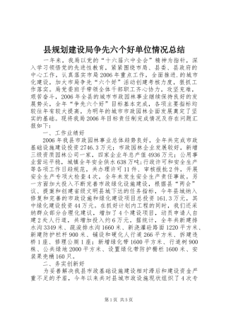 县规划建设局争先六个好单位情况总结 