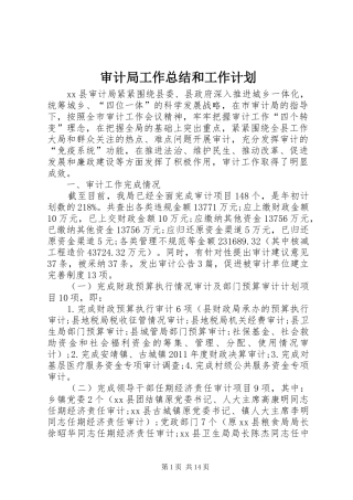 审计局工作总结和工作计划 