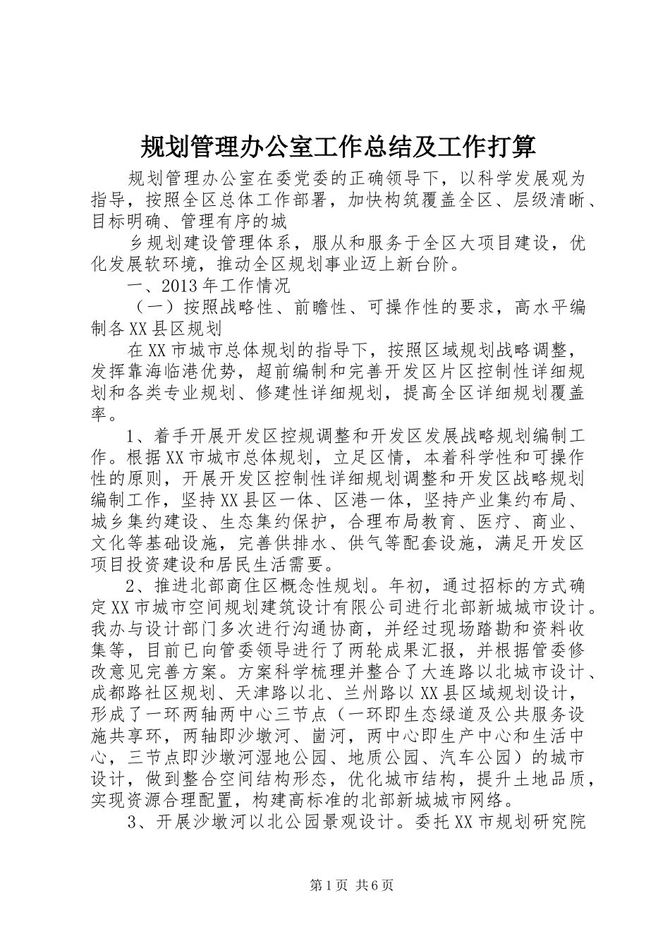 规划管理办公室工作总结及工作打算 _第1页