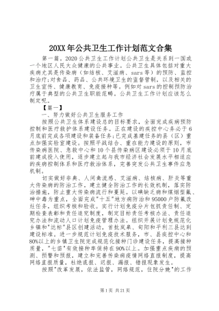 20XX年公共卫生工作计划范文合集