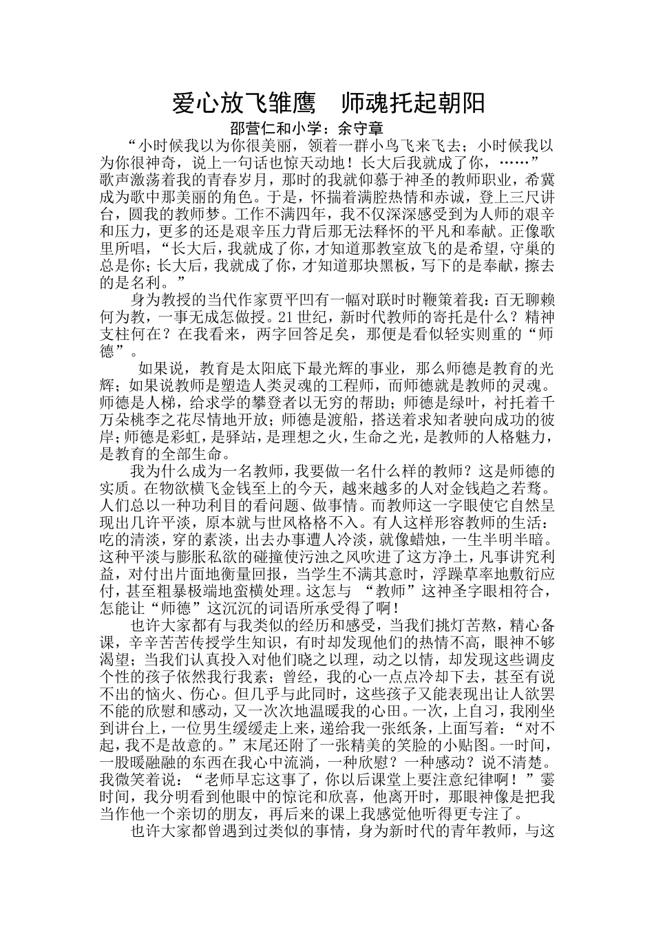 爱心放飞雏鹰师魂托起朝阳_第1页