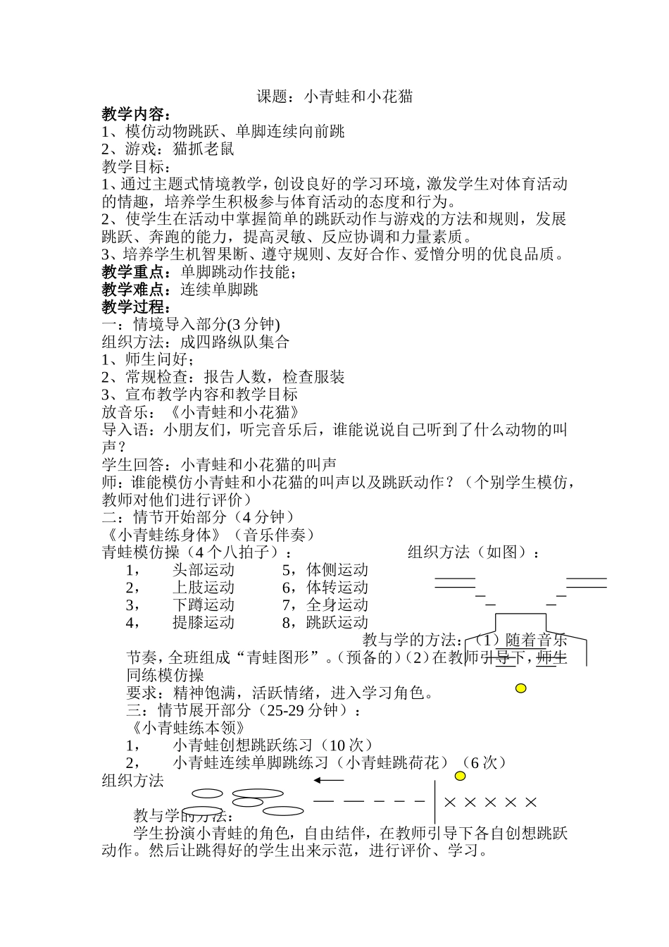 二年级体育教案小青蛙和小花猫_第1页