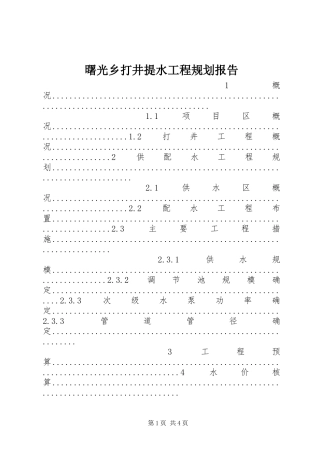 曙光乡打井提水工程规划报告 