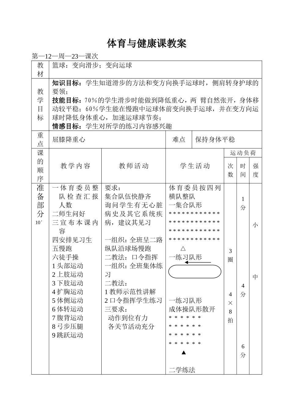 体育与健康课程教案（八上23）_第1页