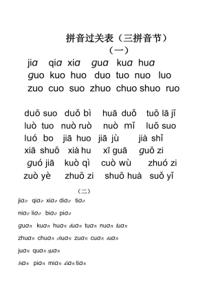 拼音过关表(三拼音节)