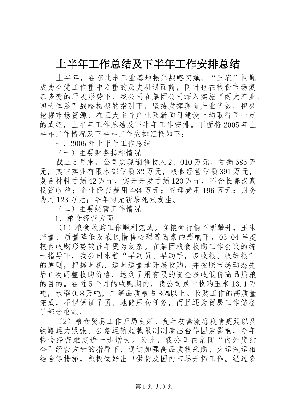 上半年工作总结及下半年工作安排总结 _第1页