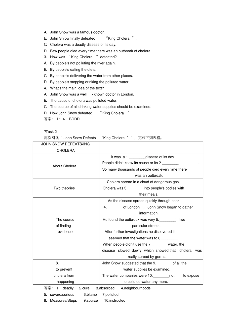 人教版高中英语必修五Unit1第1学时ReadingandComprehension练习_第2页
