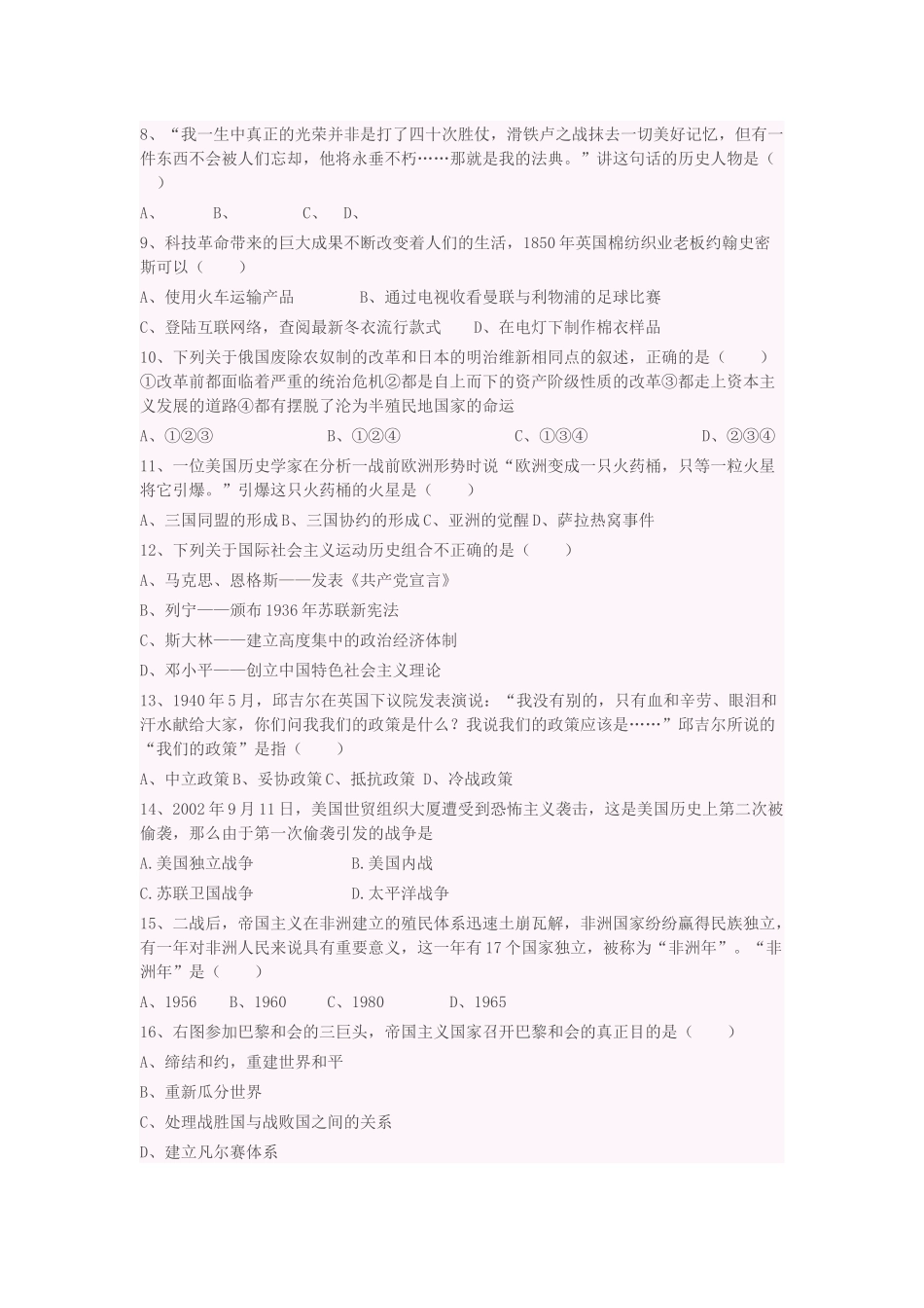 华师大九年级历史综合试题_第2页