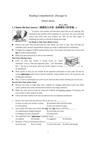 Worksheet(readingcomprehensionA)