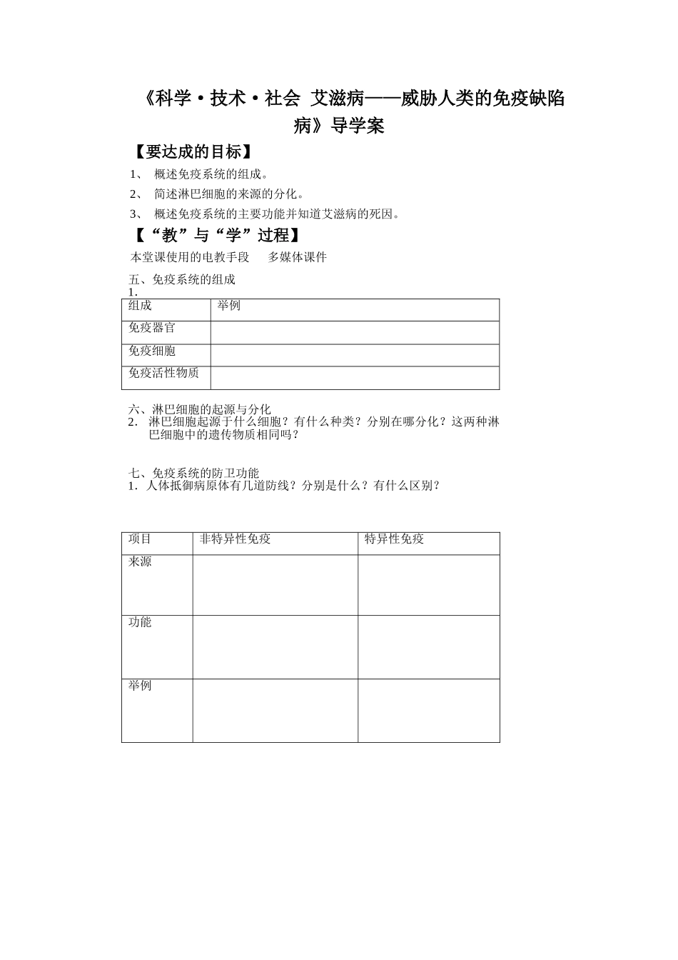 《科学·技术·社会-艾滋病——威胁人类的免疫缺陷病》导学案_第1页