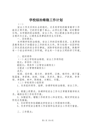 学校综治维稳工作计划 