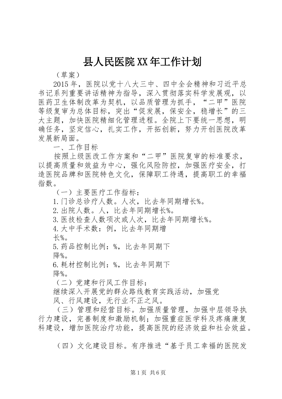县人民医院XX年工作计划 _第1页