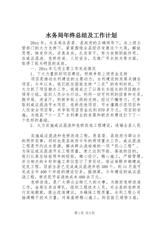 水务局年终总结及工作计划 