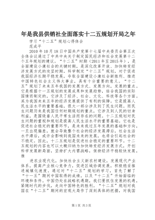 年是我县供销社全面落实十二五规划开局之年 