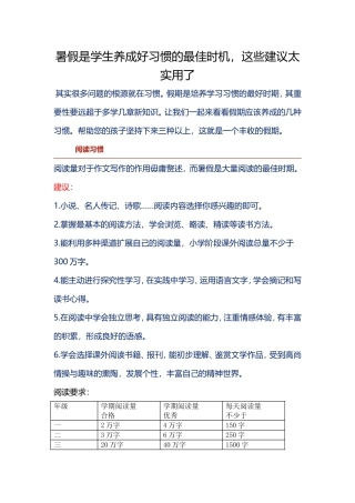 暑假是学生养成好习惯的最佳时机