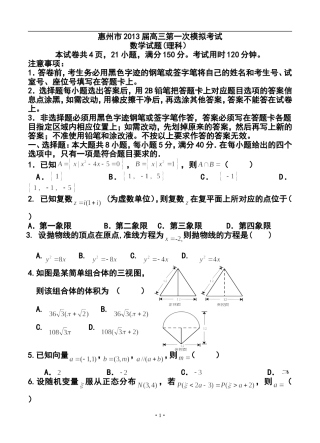 2013届广东省惠州市高三4月模拟考试理科数学试题及答案