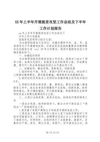 XX年上半年开展脱贫攻坚工作总结及下半年工作计划报告 
