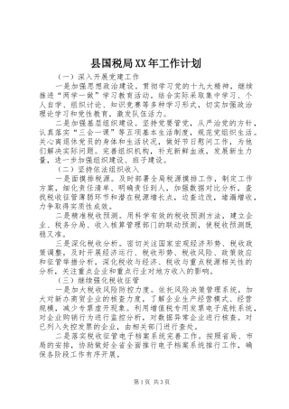 县国税局XX年工作计划 