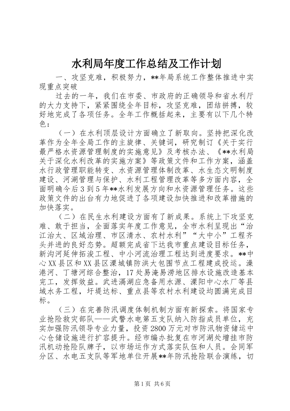 水利局年度工作总结及工作计划 _第1页