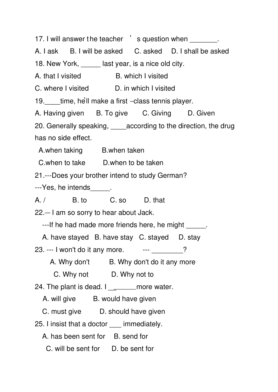 人教版高中英语必修五unit5月考_第3页