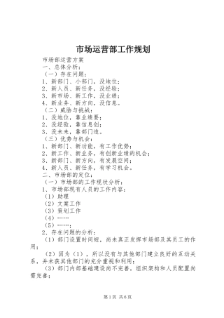 市场运营部工作规划 