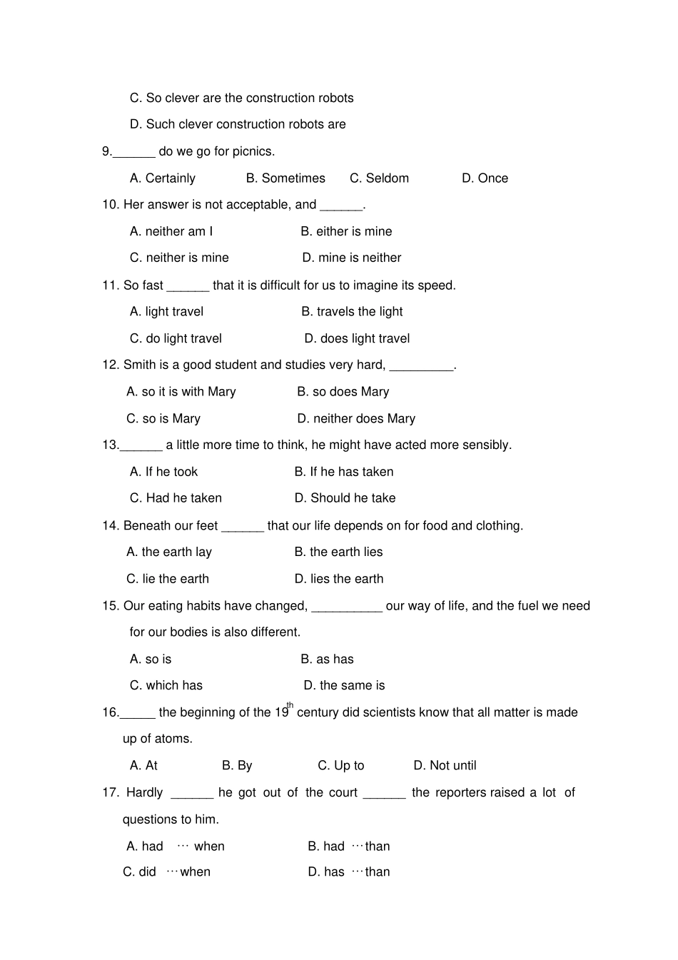 人教版高中英语必修五倒装句专题突破练习_第2页