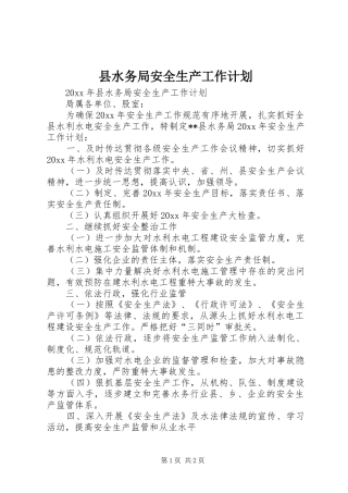 县水务局安全生产工作计划 