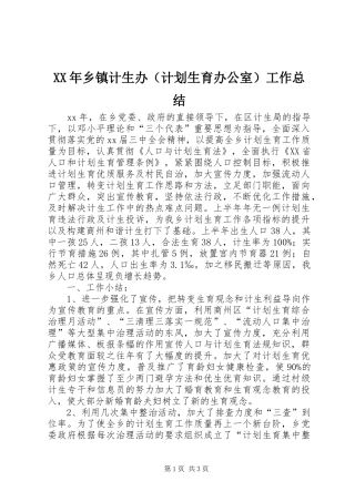 XX年乡镇计生办（计划生育办公室）工作总结 