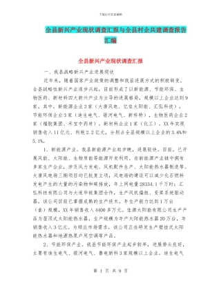 全县新兴产业现状调查汇报与全县村企共建调查报告汇编
