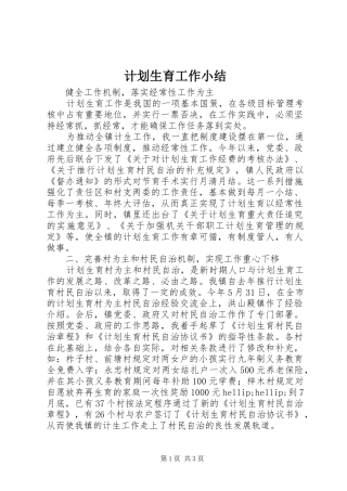 计划生育工作小结 