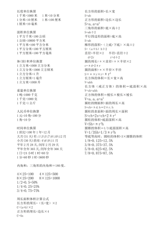 小学数学单位换算