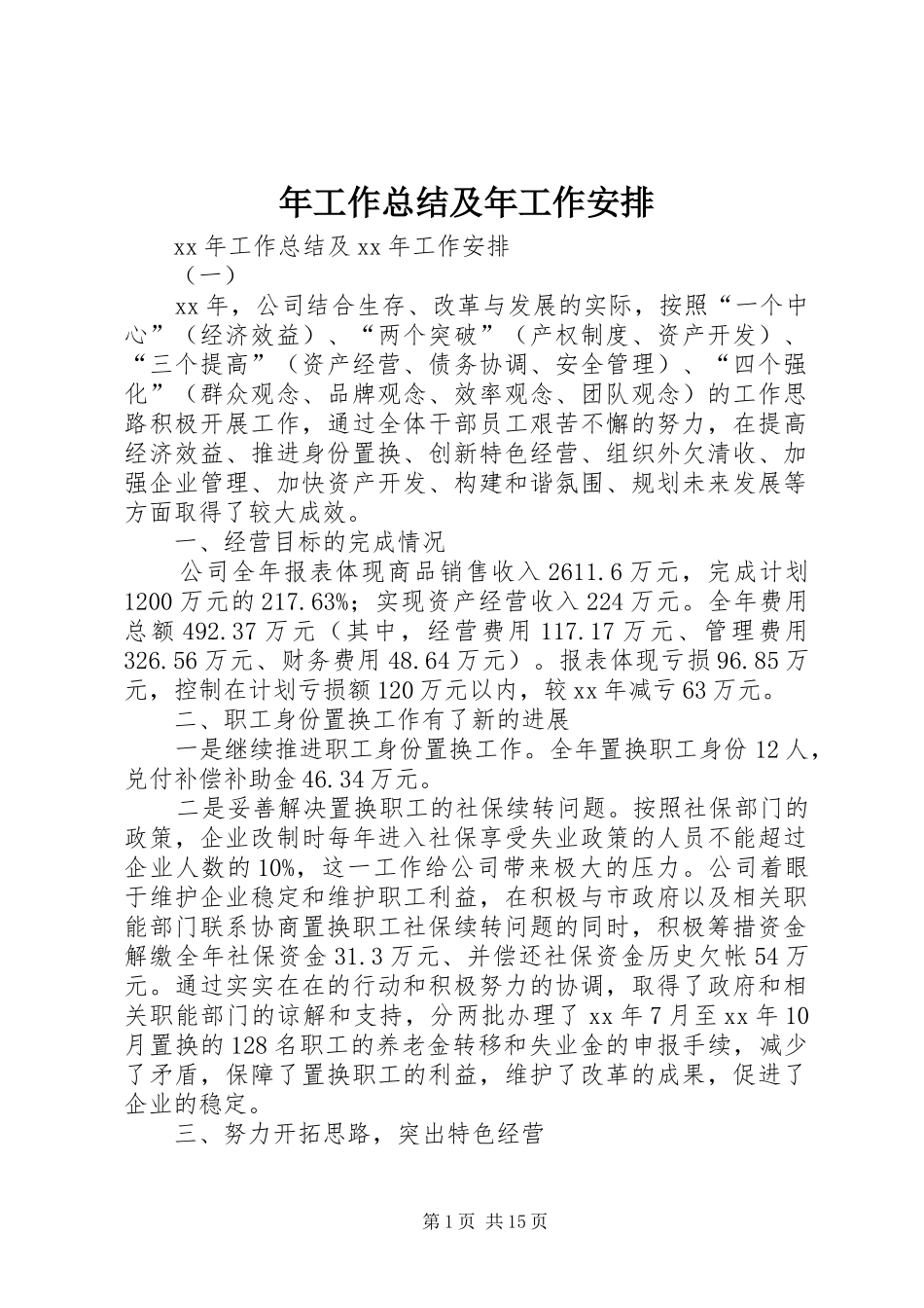 年工作总结及年工作安排 _第1页