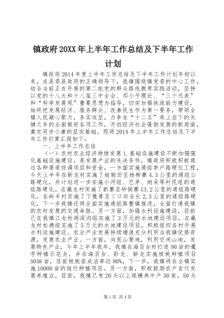 镇政府20XX年上半年工作总结及下半年工作计划