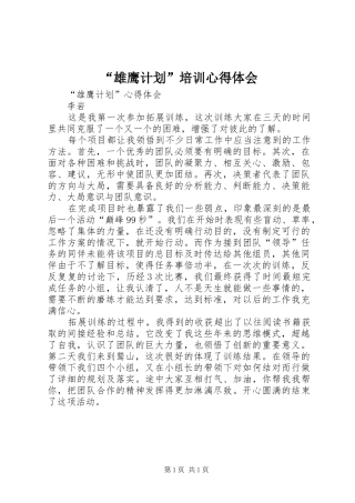 “雄鹰计划”培训心得体会 