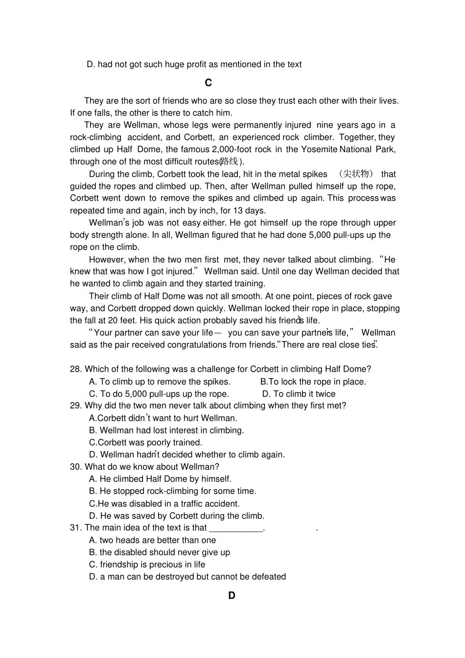 人教版高中英语必修五高二英语月考试题B卷_第3页