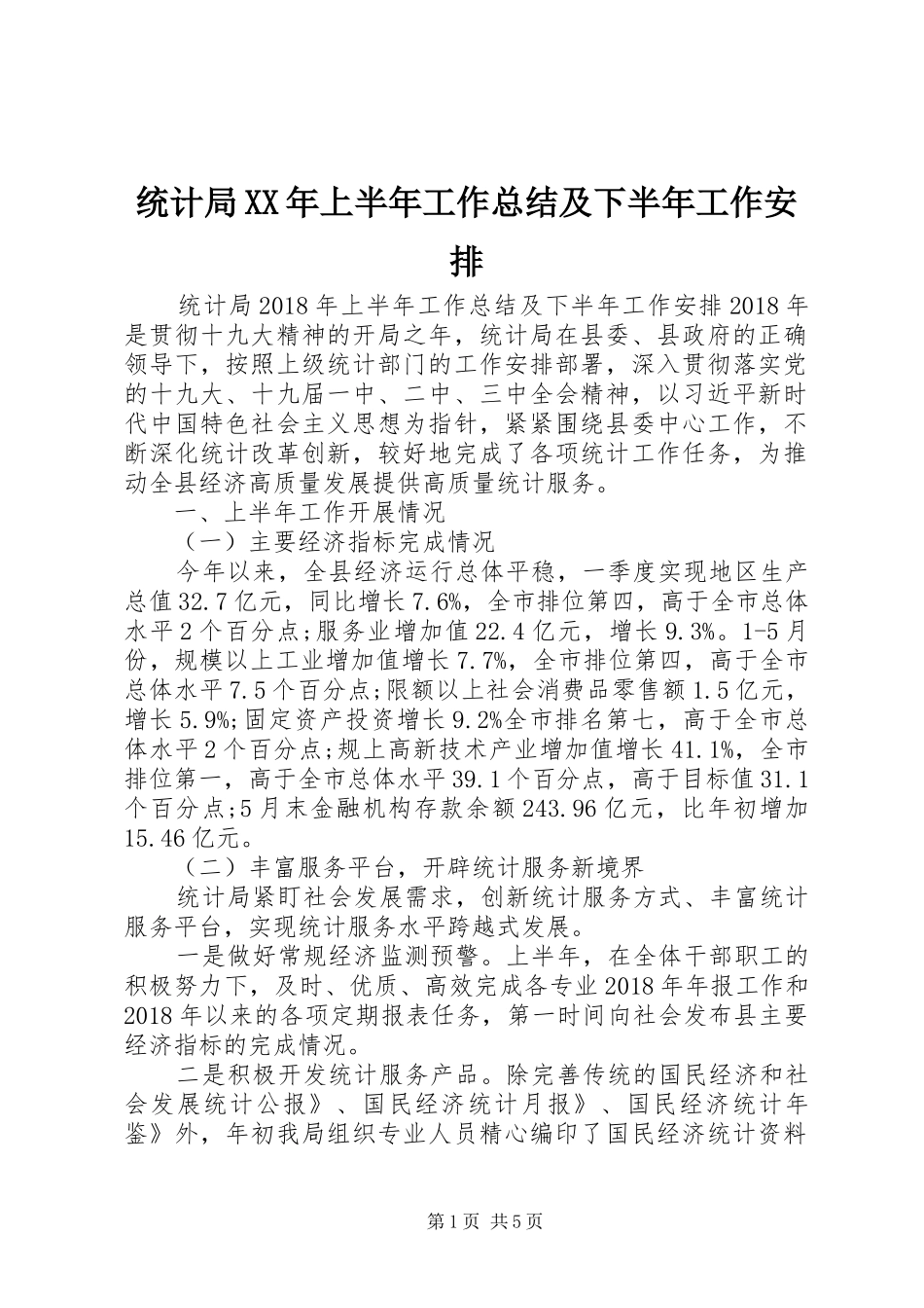 统计局XX年上半年工作总结及下半年工作安排 _第1页