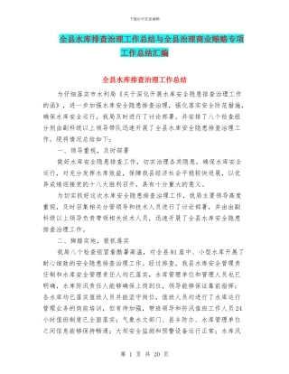 全县水库排查治理工作总结与全县治理商业贿赂专项工作总结汇编