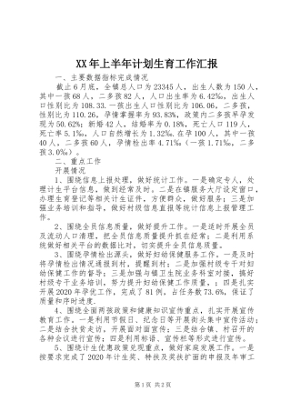 XX年上半年计划生育工作汇报 