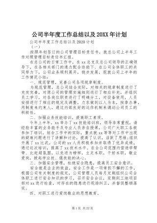 公司半年度工作总结以及20XX年计划