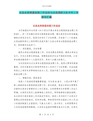 全县水库排查治理工作总结与全县消防大队半年工作报告汇编